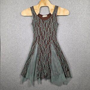 A'reve Dress Womens Small Brown Green Lace Fit & Flare Fairy Woodland Asym Hem